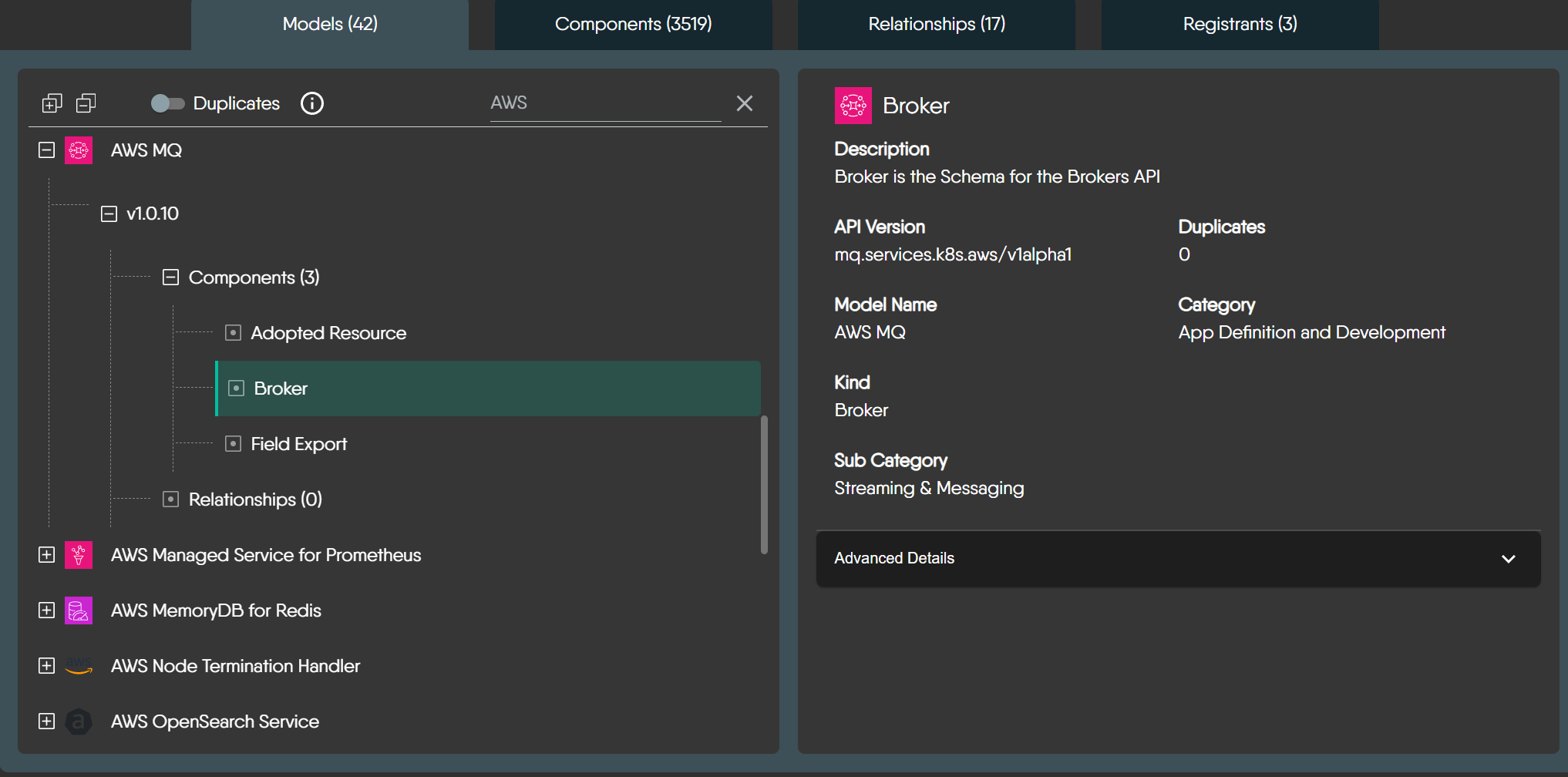 AWS models in Meshery