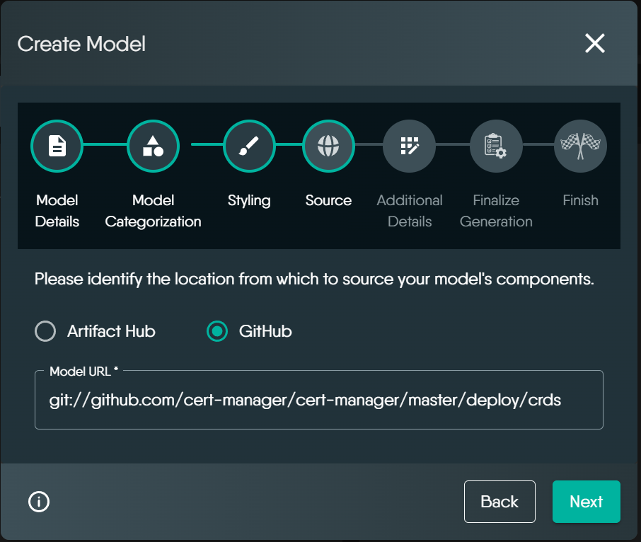 registry generate model source selection