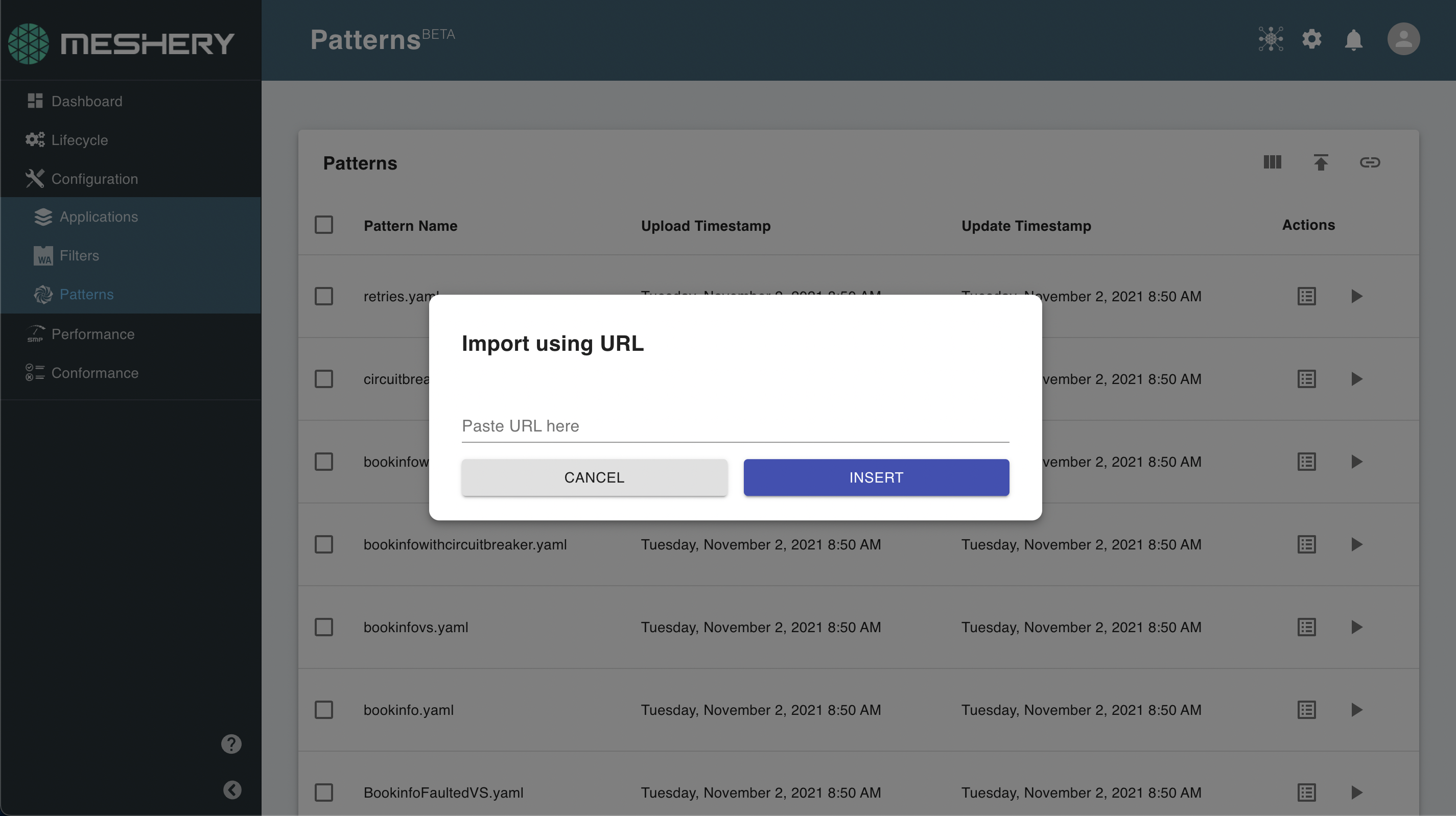 Importing a design in Meshery UI